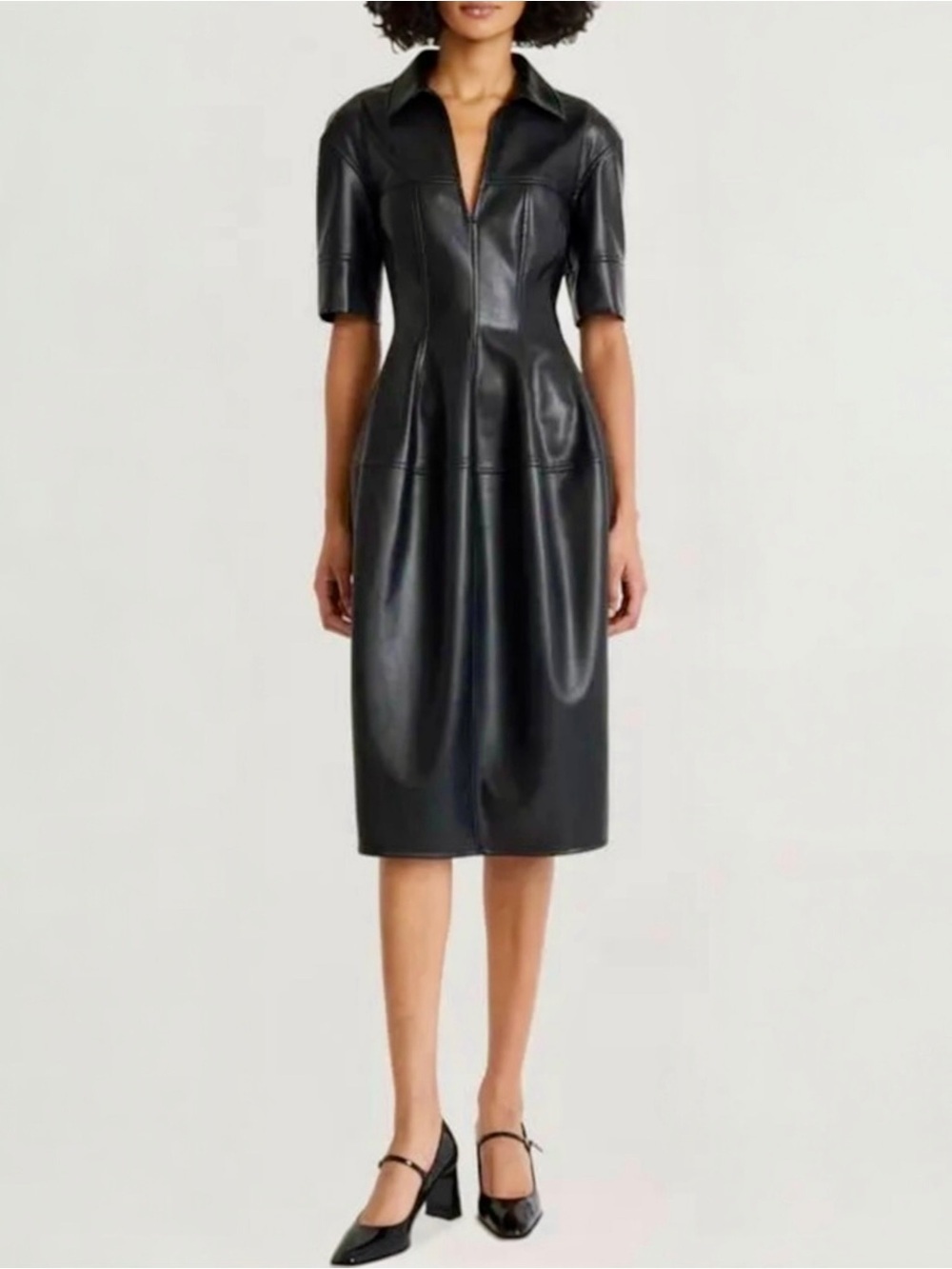 Luxely Faux Leather A-line V Neck Short Sleeve With Pockets Mini Dress Size 4